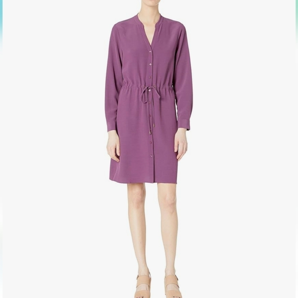 Eileen Fisher Shirt Dress Tencel purple button down  long sleeves, sz M, casual. - Picture 3 of 16